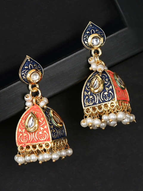 

OOMPH Blue & Gold-Toned Teardrop Shaped Drop Earrings