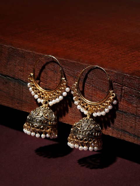 

OOMPH Gold-Toned & White Pearls Circular Jhumkas