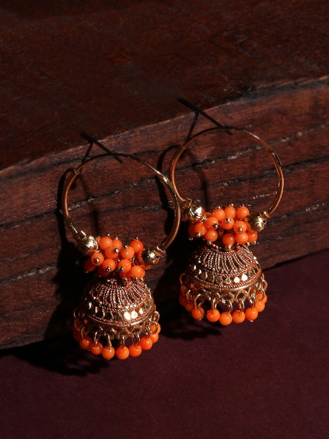 

OOMPH Orange & Gold Dome Shaped Jhumkas