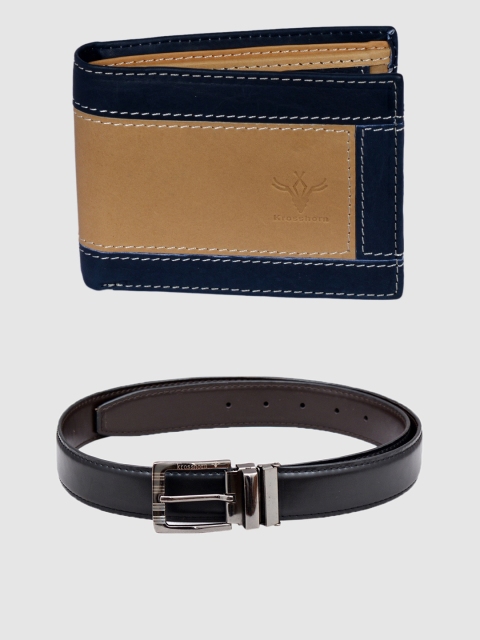 

Krosshorn Men Beige & Coffee Brown Belt & Wallet Gift Combo