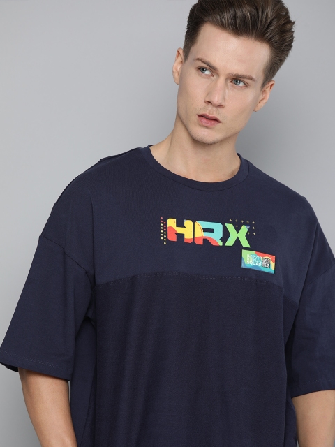 

HRX By Hrithik Roshan Men Medival Blue Solid Camouflage Lifestyle Tshirt, Navy blue