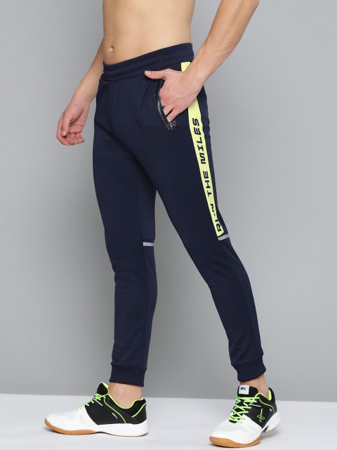 

HRX By Hrithik Roshan Men Navy Melange Typographic Slim Fit Melange Antimicrobial Running Joggers, Navy blue