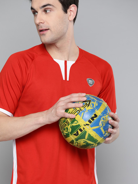 

HRX By Hrithik Roshan Men Red Colourblock Rapid-Dry Football Tshirt