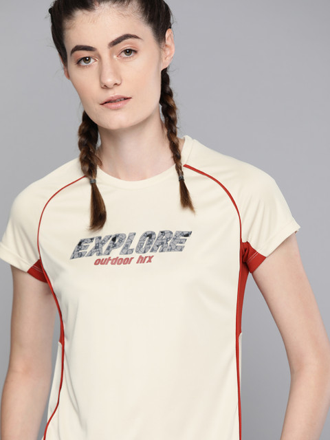 

HRX By Hrithik Roshan Women Eggnog & Bassa Nova Colourblock Rapid-Dry Anti-Static Antimicrobial Outdoor Tshirt, Cream