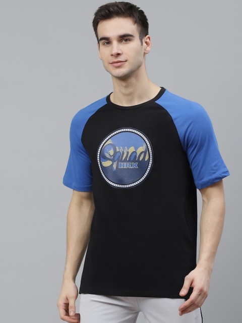 

HRX By Hrithik Roshan Men Jet Black Cotton Printed Bio-Wash Lifestyle Pure Cotton T-shirt