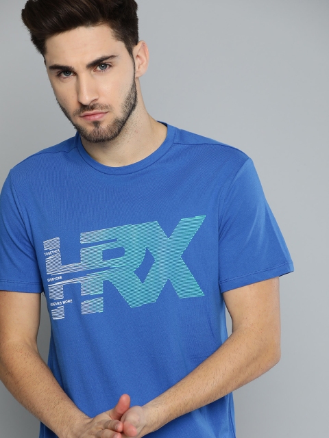 

HRX By Hrithik Roshan Men Strong Blue Solid Bio-Wash Lifestyle T-shirt