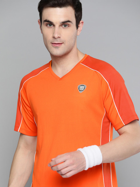 

HRX by Hrithik Roshan Men Orange Rapid Dry Solid V-Neck Football T-shirt