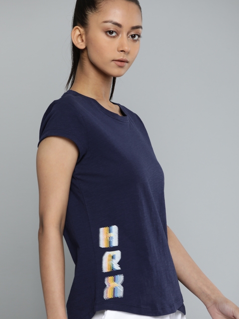 

HRX By Hrithik Roshan Women Medival Blue Solid Bio-Wash Lifestyle T-shirt, Navy blue