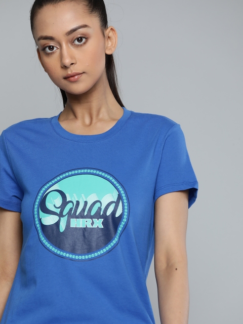 

HRX By Hrithik Roshan Women Strong Blue Solid Bio-Wash Lifestyle Pure Cotton T-shirt