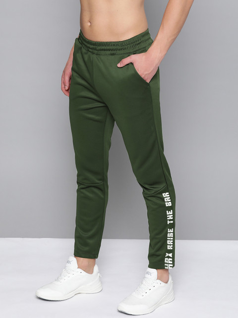 

HRX By Hrithik Roshan Men Kombu Green Typographic Slim Fit Rapid-Dry Antimicrobial Training Track Pants, Olive