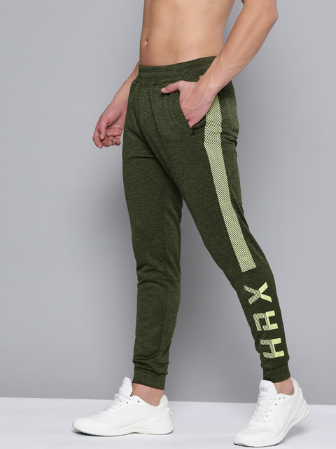 

HRX By Hrithik Roshan Men Olive Melange Typographic Slim Fit Melange Antimicrobial Running Joggers