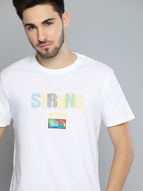 

HRX By Hrithik Roshan Men Optic White Typographic Bio-Wash Lifestyle Pure Cotton T-shirt