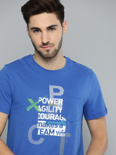 

HRX By Hrithik Roshan Men Strong Blue Typographic Bio-Wash Lifestyle T-shirt