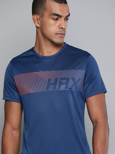 

HRX By Hrithik Roshan Men Estate Blue Typographic Rapid-Dry Antimicrobial Running Tshirt, Navy blue
