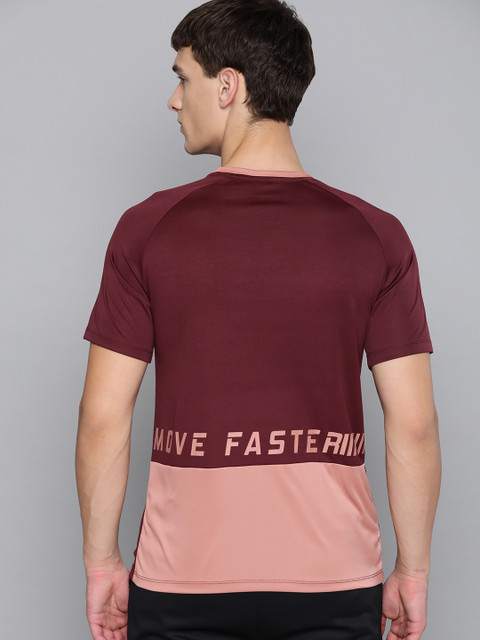 

HRX By Hrithik Roshan Men Burgundy & Rosedawn Colourblock Rapid-Dry Antimicrobial Running Tshirt