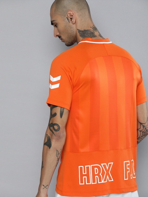 

HRX By Hrithik Roshan Men Orange Striped Rapid-Dry Football Tshirt