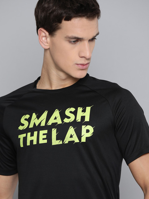 

HRX By Hrithik Roshan Men Jet Black Typographic Rapid-Dry Antimicrobial Running Tshirt