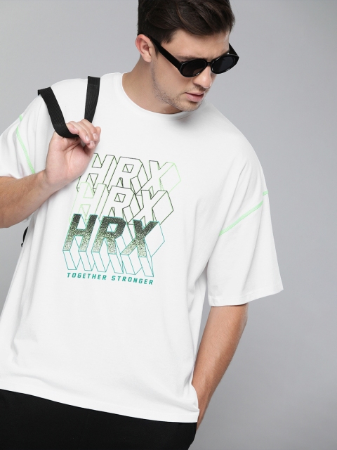 

HRX By Hrithik Roshan Men Optic White Green Printed Bio-Wash Lifestyle Tshirt