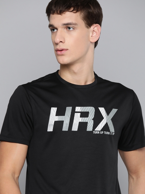 

HRX By Hrithik Roshan Men Jet Black Typographic Rapid-Dry Antimicrobial Running Tshirt