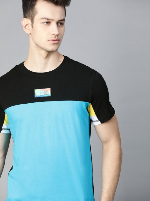 

HRX By Hrithik Roshan Men Peacock Blue Colourblock Bio-Wash Lifestyle Tshirt, Black