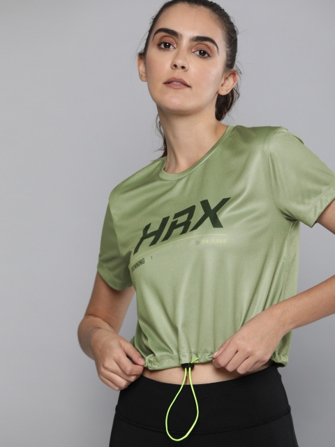 

HRX By Hrithik Roshan Women Dessert Sage Solid Rapid-Dry Antimicrobial Running Tshirt, Green