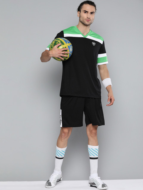 

HRX By Hrithik Roshan Men Black Colourblock Rapid-Dry Football Tshirt