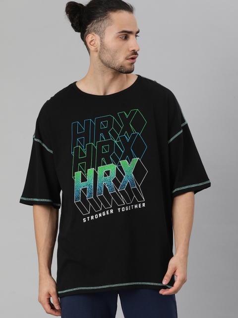 

HRX By Hrithik Roshan Men Black Solid Bio-Wash Lifestyle Pure Cotton T-shirt
