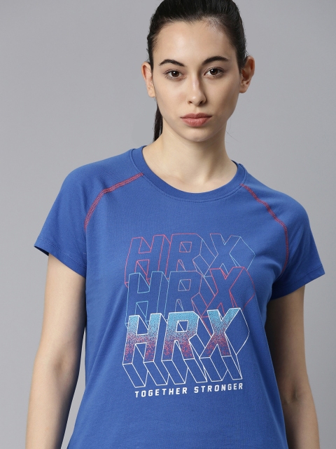 

HRX By Hrithik Roshan Women Strong Blue Solid Bio-Wash Lifestyle T-shirt