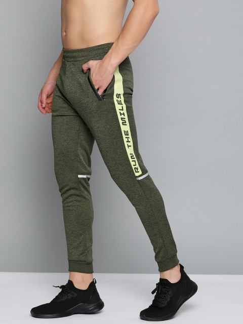 

HRX By Hrithik Roshan Men Olive Melange Typographic Slim Fit Melange Antimicrobial Running Joggers