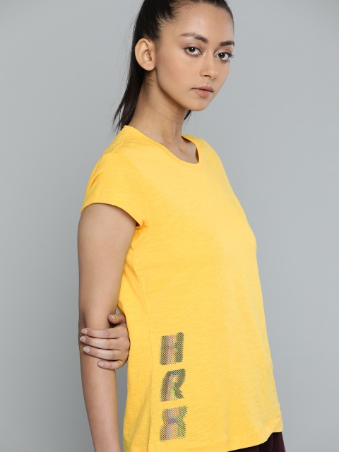 

HRX By Hrithik Roshan Women Aspen Gold Solid Bio-Wash Lifestyle Pure Cotton T-shirt, Yellow