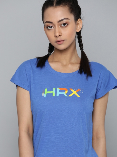 

HRX By Hrithik Roshan Women Strong Blue Solid Bio-Wash Lifestyle Tshirt