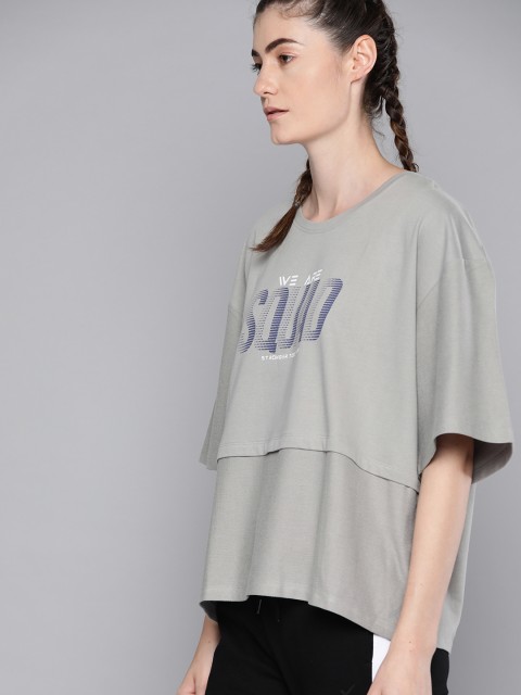 

HRX By Hrithik Roshan Women Wet Weather Typographic Bio-Wash Lifestyle Tshirt, Grey