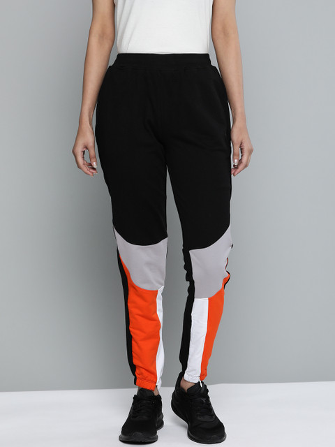 

HRX By Hrithik Roshan Women Black & Red Colourblock Slim Bio-Wash Lifestyle Joggers