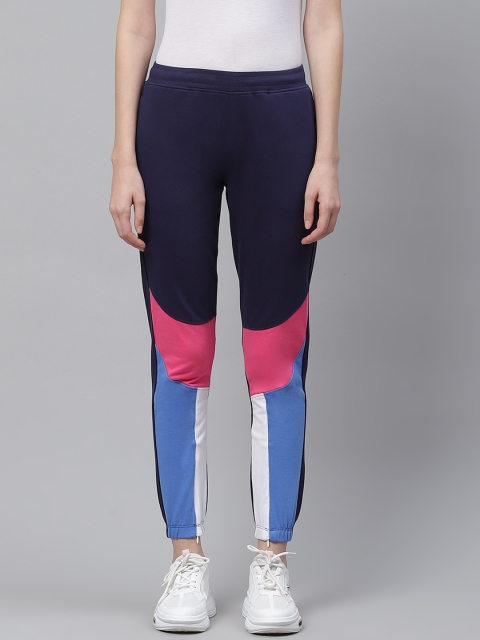 

HRX By Hrithik Roshan Women Blue Colourblocked Slim Fit Bio-Wash Lifestyle Joggers