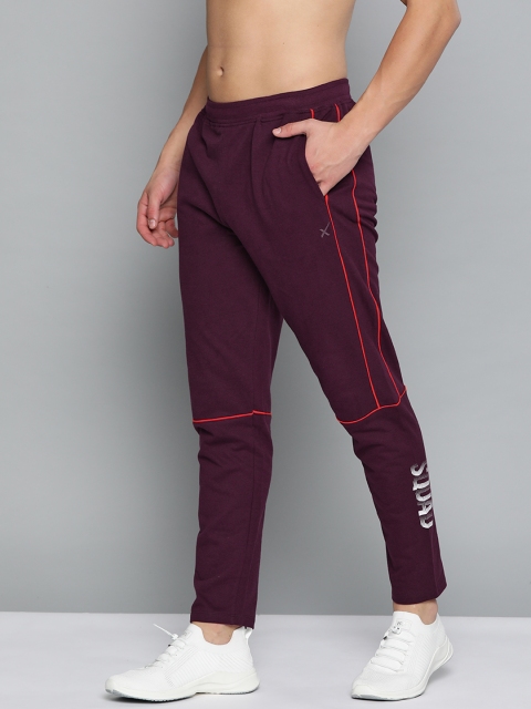 

HRX By Hrithik Roshan Men Fig Typographic Regular Fit Mid-Rise Bio-Wash Lifestyle Track Pants, Purple