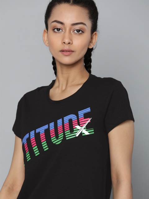 

HRX By Hrithik Roshan Women Jet Black Typographic Bio-Wash Lifestyle Tshirt