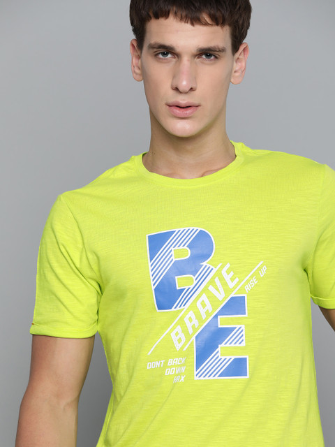 

HRX By Hrithik Roshan Men Wild Lime Typographic Bio-Wash Lifestyle Tshirt, Fluorescent green