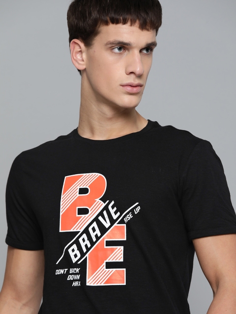 

HRX By Hrithik Roshan Men Jet Black Typographic Bio-Wash Lifestyle Tshirt