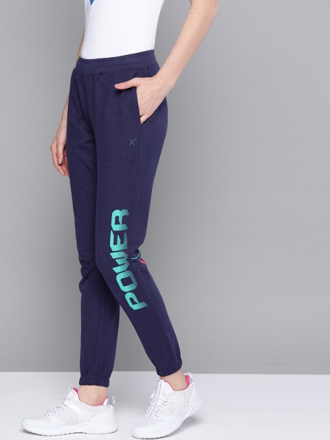 

HRX By Hrithik Roshan Women Medival Blue Typographic Slim Fit Mid-Rise Bio-Wash Lifestyle Track Pants, Navy blue