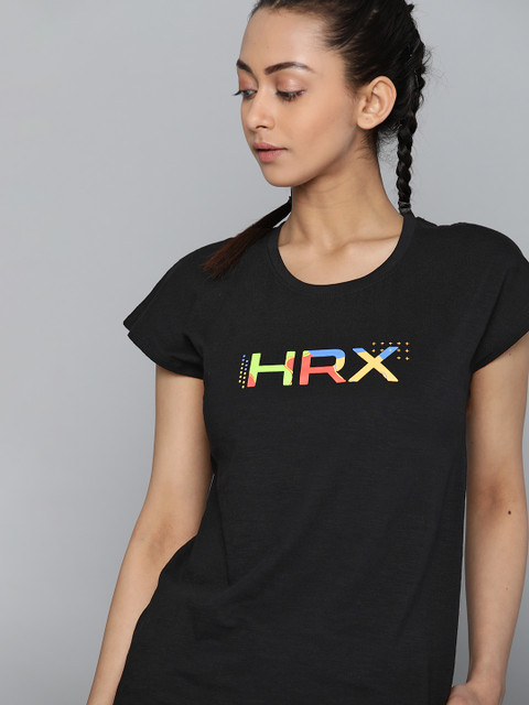 

HRX By Hrithik Roshan Women Jet Black Solid Bio-Wash Lifestyle Tshirt