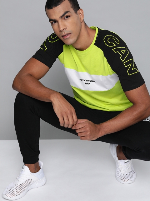 

HRX By Hrithik Roshan Men Wild Lime , Jet Black , Optic White Colourblock Bio-Wash Lifestyle Tshirt, Fluorescent green