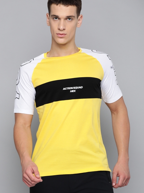 

HRX By Hrithik Roshan Men Aspen Gold , Optic White , Jet Black Colourblock Bio-Wash Lifestyle Tshirt, Yellow