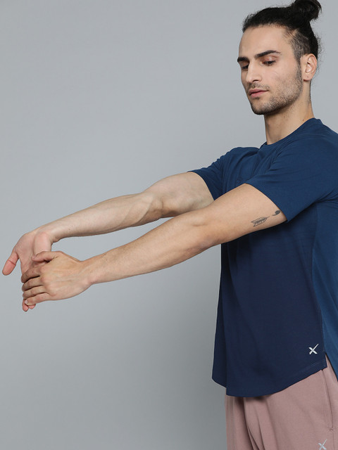 

HRX By Hrithik Roshan Men Estate Blue Solid Organic Cotton Antimicrobial Antimicrobial Yoga Tshirt, Navy blue
