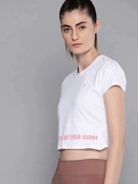 

HRX By Hrithik Roshan Women Bright White Solid Organic Cotton Antimicrobial Yoga Tshirt