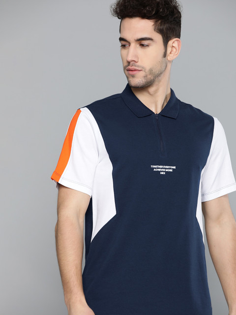 

HRX By Hrithik Roshan Men Medival Blue Colourblock Organic Cotton Antimicrobial Lifestyle Tshirt, Navy blue