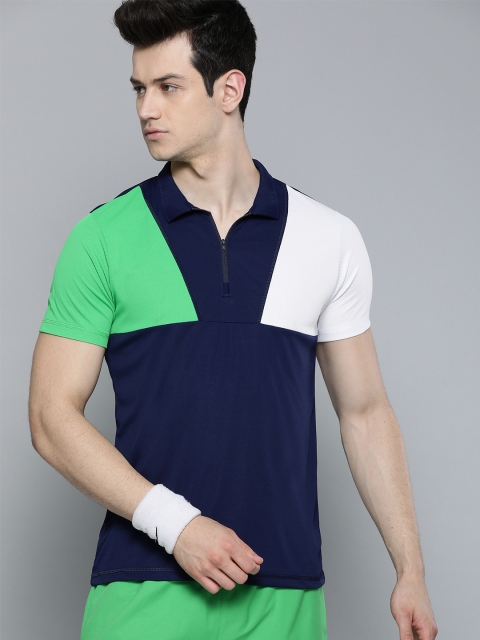 

HRX By Hrithik Roshan Men Medival Blue & Optic White Colourblock Rapid-Dry Antimicrobial Anti-Static Racketsport Tshirt, Navy blue