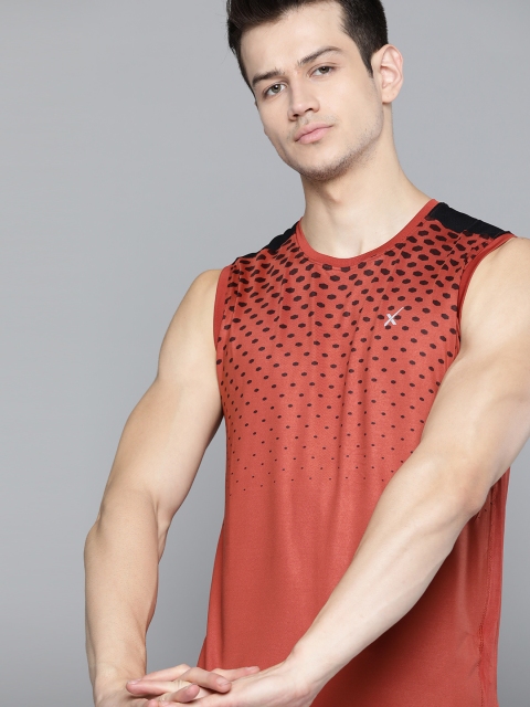 

HRX by Hrithik Roshan Men Black & Rust Orange Printed Rapid-Dry Training T-shirt