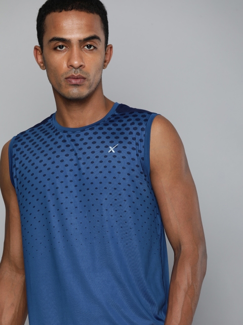 

HRX By Hrithik Roshan Men Blue Printed Rapid-Dry Antimicrobial Training Tshirt