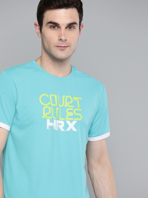 

HRX By Hrithik Roshan Men Peacock Blue & Optic White Colourblock Rapid-Dry Antimicrobial Anti-Static Racketsport Tshirt