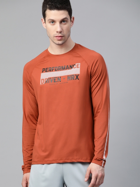 

HRX By Hrithik Roshan Men Intense Red Typographic Rapid-Dry Antimicrobial Training Tshirt, Rust